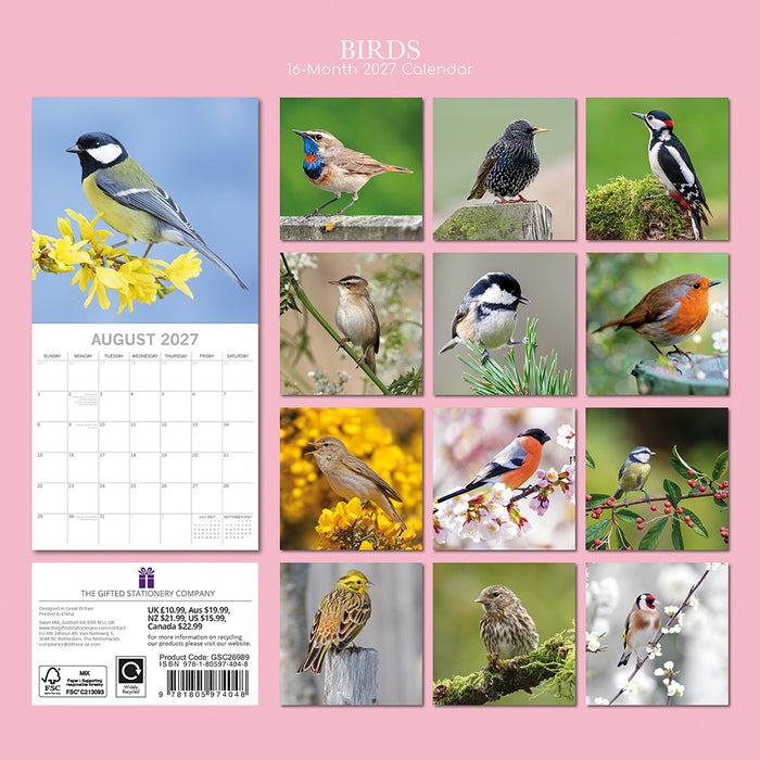 The Gifted Stationery Company 2027 Square Wall Calendar - Birds