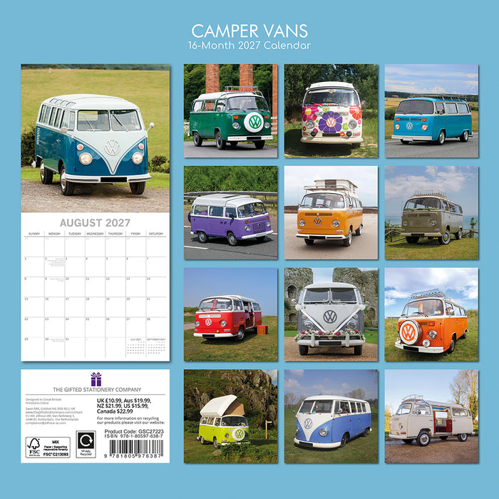 The Gifted Stationery Company 2027 Square Wall Calendar - Camper Vans