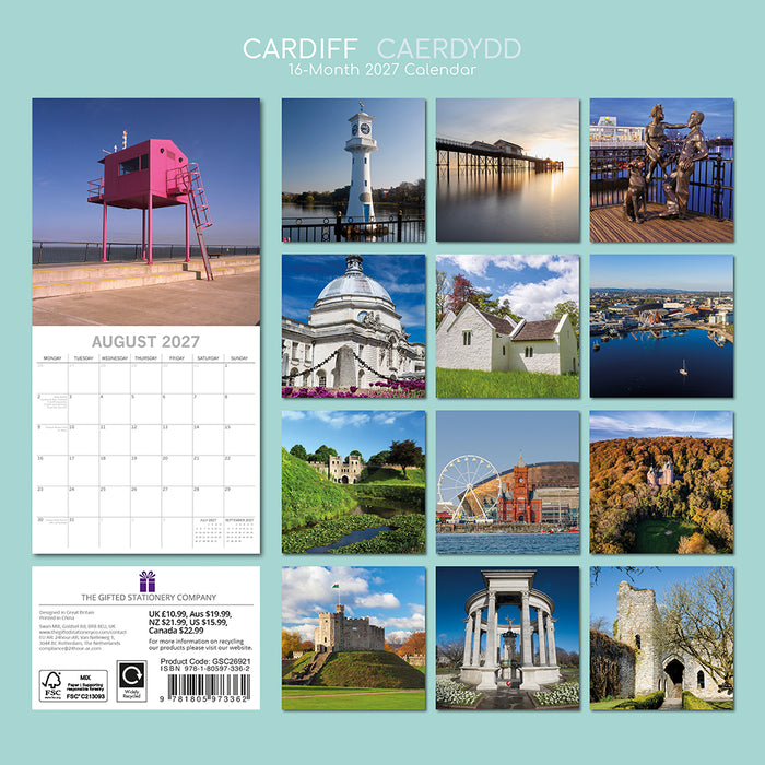 The Gifted Stationery Company 2027 Square Wall Calendar – Cardiff