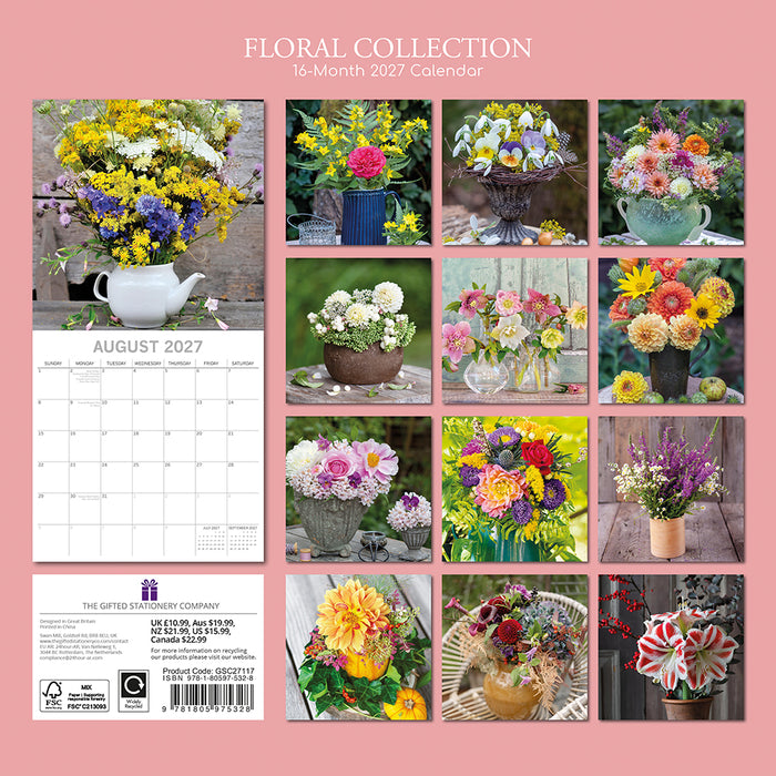 The Gifted Stationery Company 2027 Square Wall Calendar – Floral Collection
