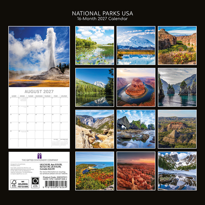 The Gifted Stationery Company 2027 Square Wall Calendar – National Parks USA
