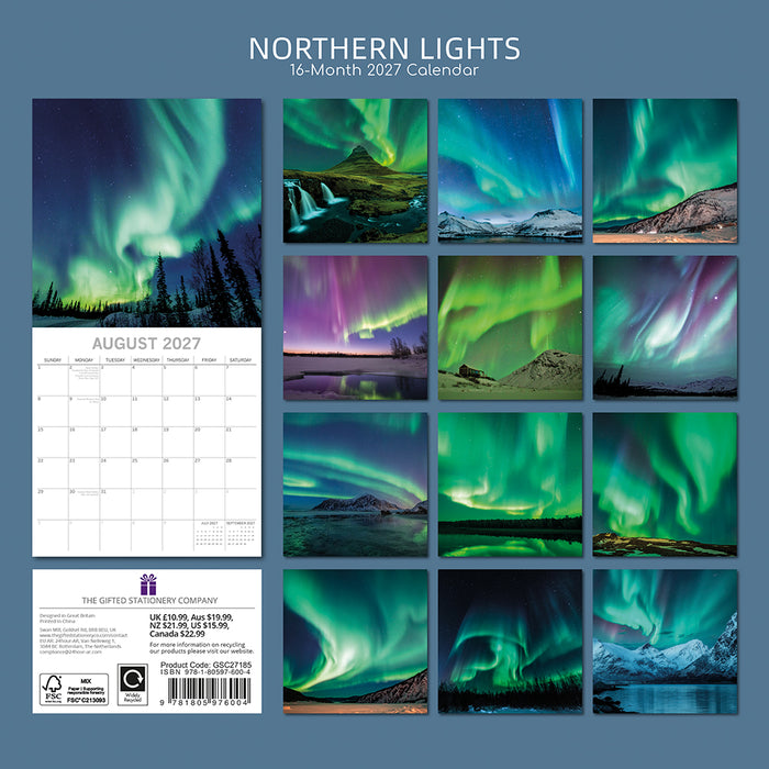 The Gifted Stationery Company 2027 Square Wall Calendar – Northern Lights