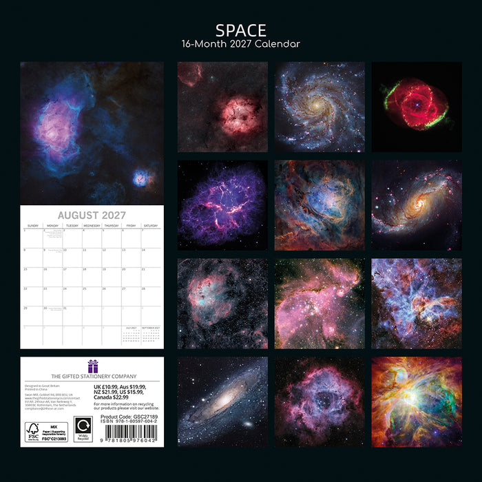 The Gifted Stationery Company 2027 Square Wall Calendar - Space