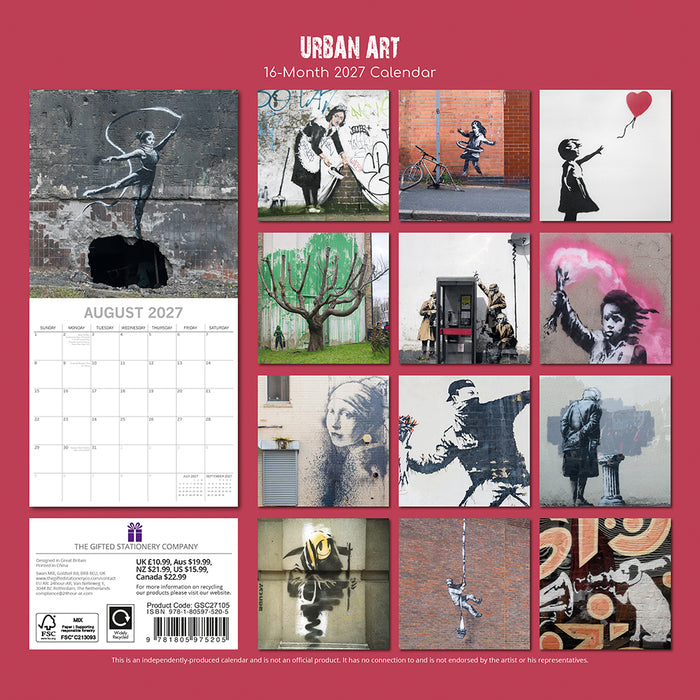 The Gifted Stationery Company 2027 Square Wall Calendar - Urban Art Featuring Banksy