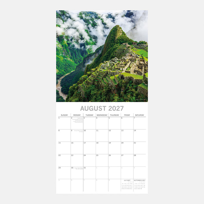 The Gifted Stationery Company 2027 Square Wall Calendar - Wonders Of The World