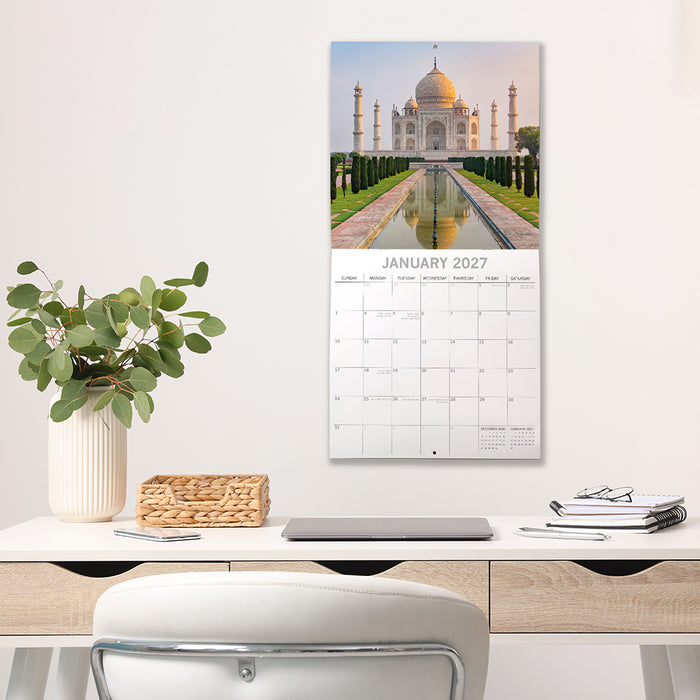 The Gifted Stationery Company 2027 Square Wall Calendar - Wonders Of The World