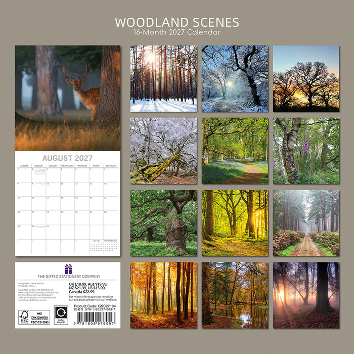 The Gifted Stationery Company 2027 Square Wall Calendar – Woodland Scenes