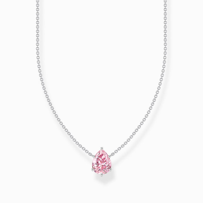 Thomas Sabo Pink Drop Shaped Crystal Silver Necklace