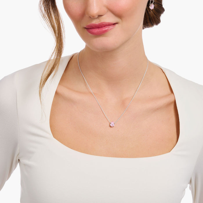 Thomas Sabo Pink Drop Shaped Crystal Silver Necklace