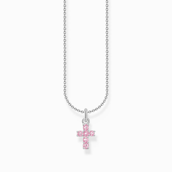 Thomas Sabo Pink Zirconia Cross Silver Necklace