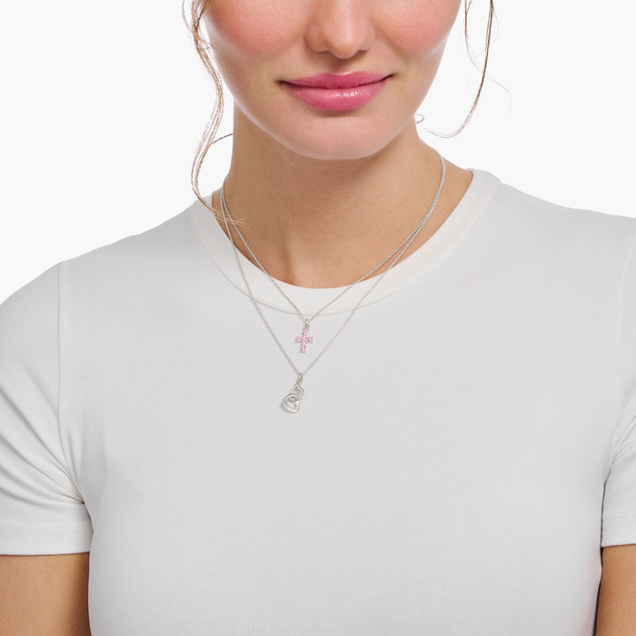 Thomas Sabo Pink Zirconia Cross Silver Necklace