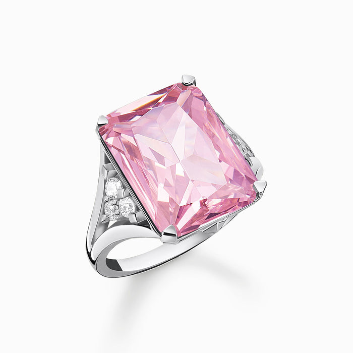 Thomas Sabo With Pink And White Stones Silver Ring