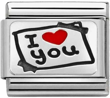 Nomination Classic Silver Oxidised Plates I Love You Post It Charm