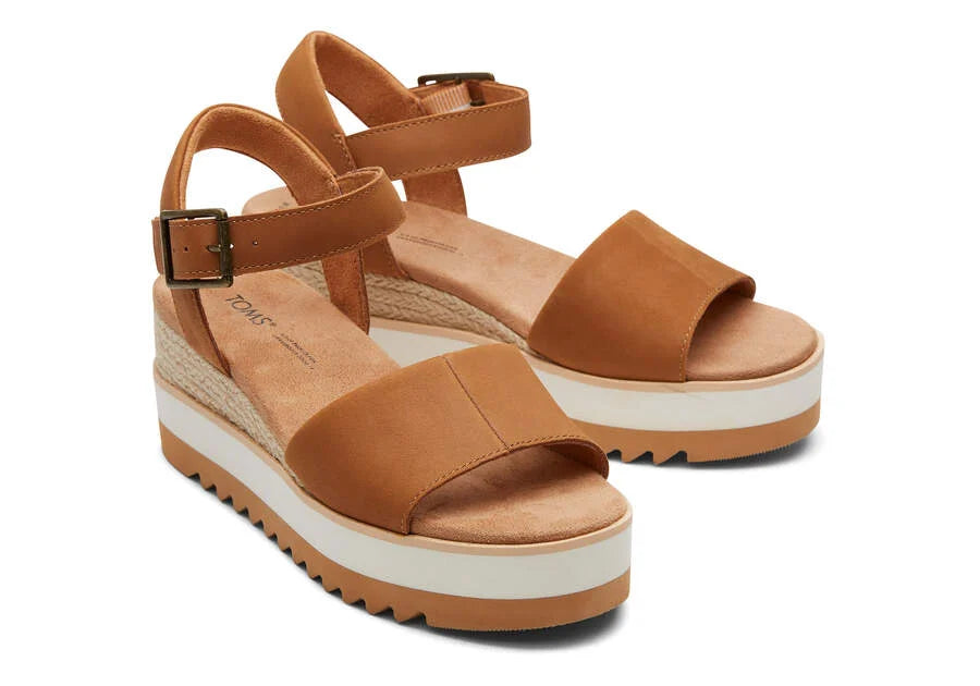 Tom's Women's Diana Leather Tan Wedge Sandals