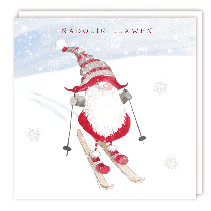 Tracks Publishing Skiing Santa 5 Pack Of Welsh Christmas Cards