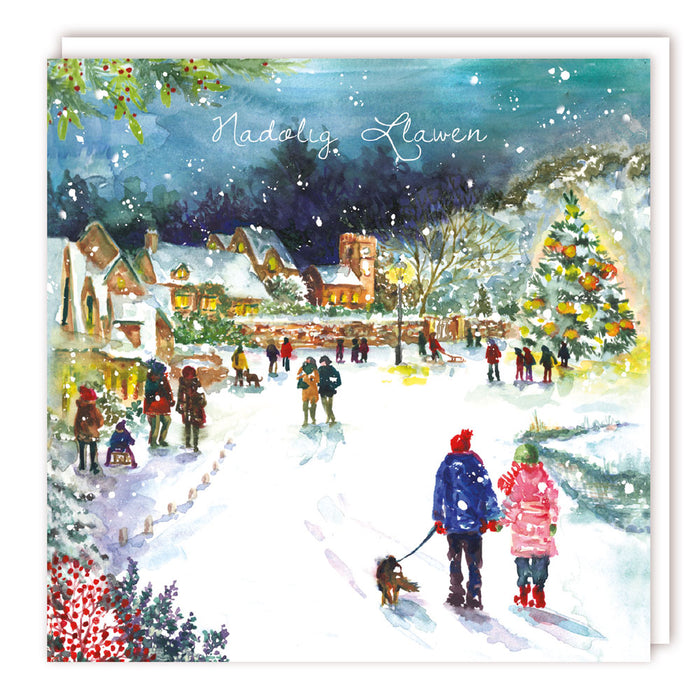 Tracks Publishing Snowy Village Walk 5 Pack Of Welsh Christmas Cards