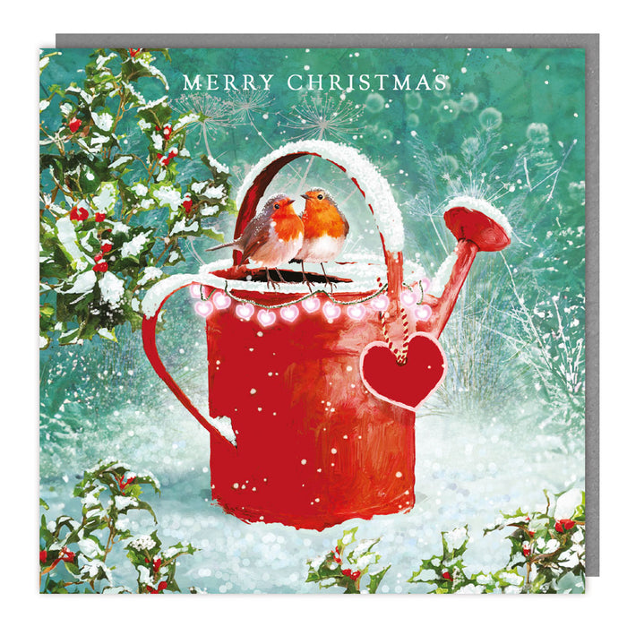 Tracks Publishing Robin On Watering Can 5 Pack Of Christmas Cards
