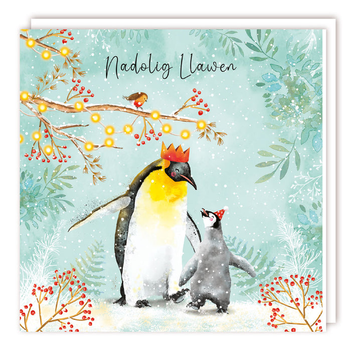 Tracks Publishing 2 Penguins Under Tree 5 Pack Of Welsh Christmas Cards