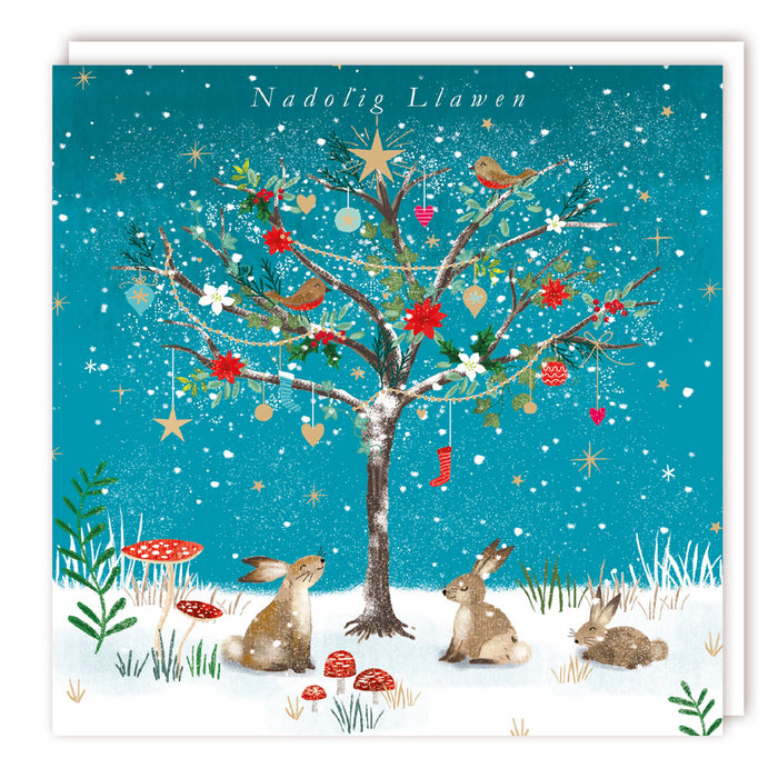 Tracks Publishing Rabbits Under Tree 5 Pack Of Welsh Christmas Cards