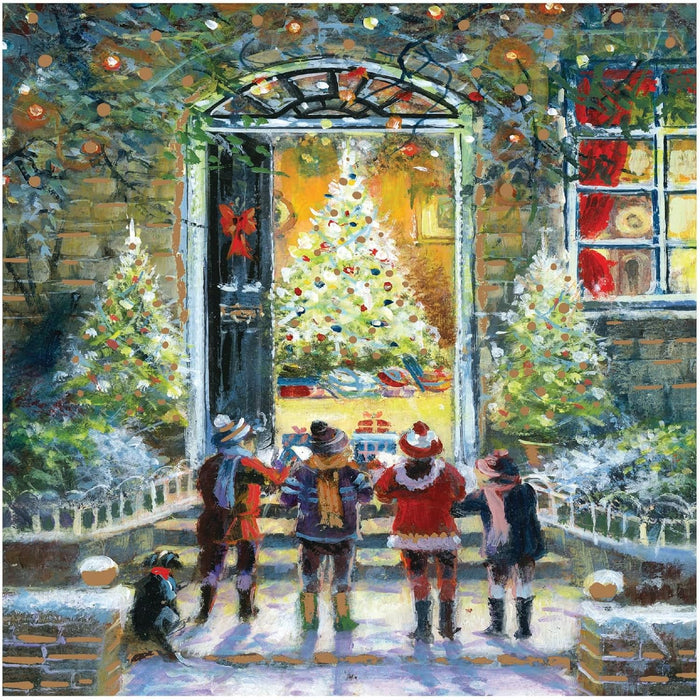 Tracks 'Carolers At The Door Design' Christmas Card Pack of 5