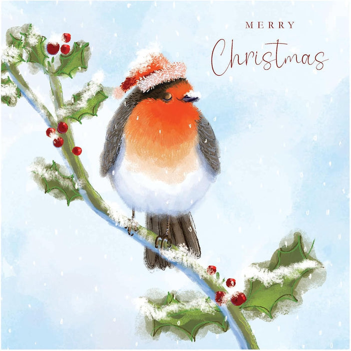 Tracks 'Robin In A Hat Design' Christmas Card Pack of 5