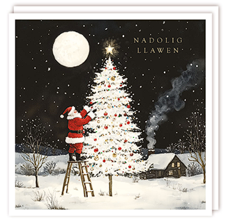 Tracks 'Welsh Decorating A Tree Design' Christmas Card