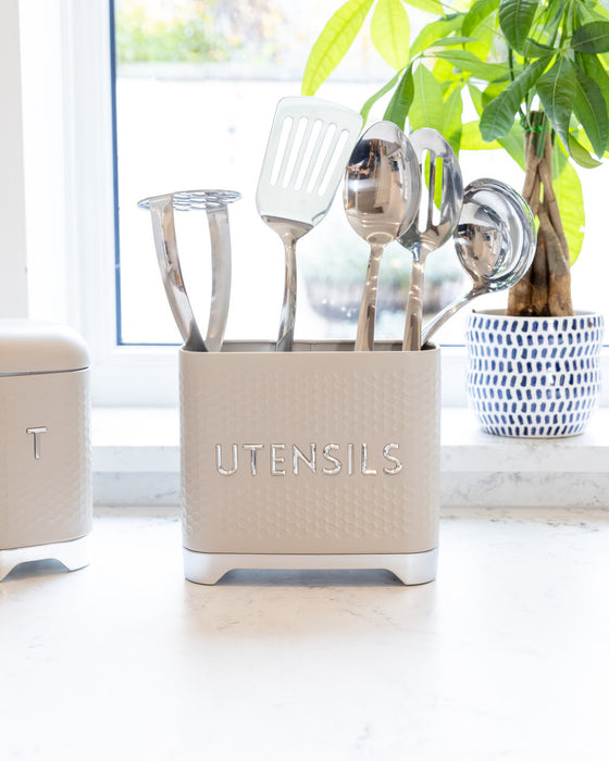 KitchenCraft Lovello Textured Utensil Holder, Latte Cream