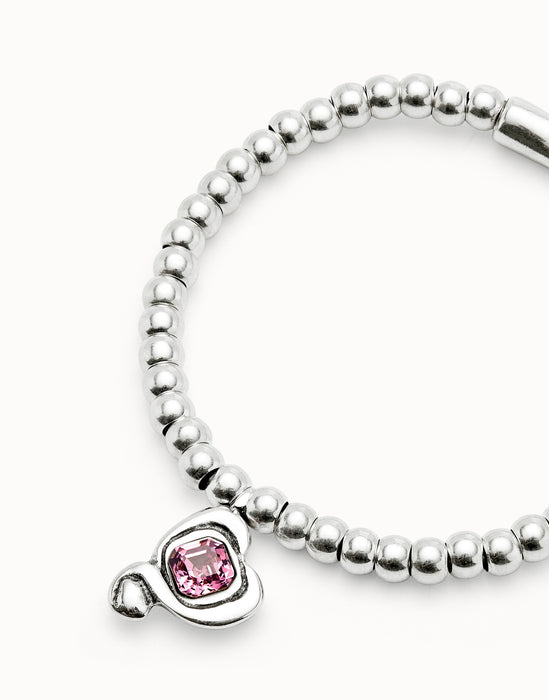 UNOde50 Sterling Silver Plated Pink Crystal Beaded Bracelet