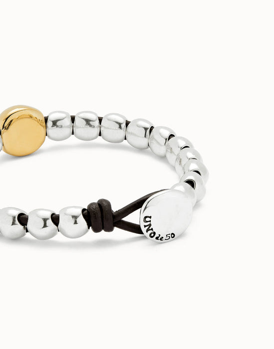 UNOde50 Central 18k Gold Plated Bead Leather Beaded Bracelet