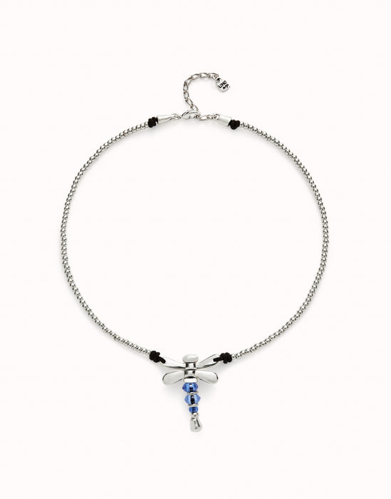 UNOde50 Blue Crystal Dragonfly Silver Necklace