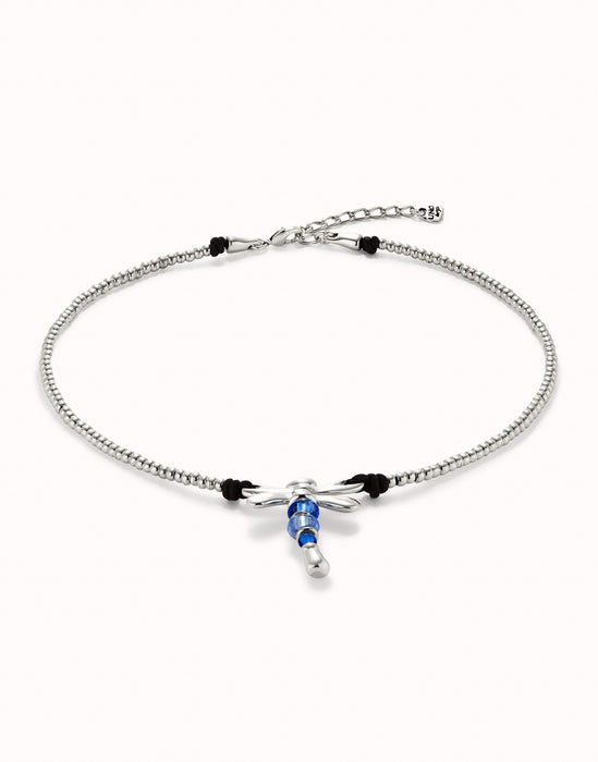 UNOde50 Blue Crystal Dragonfly Silver Necklace