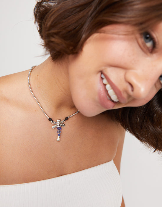 UNOde50 Blue Crystal Dragonfly Silver Necklace