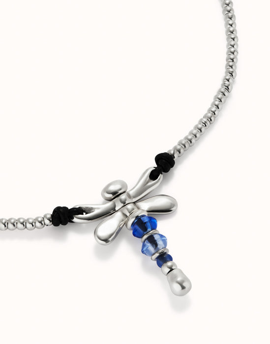 UNOde50 Blue Crystal Dragonfly Silver Necklace