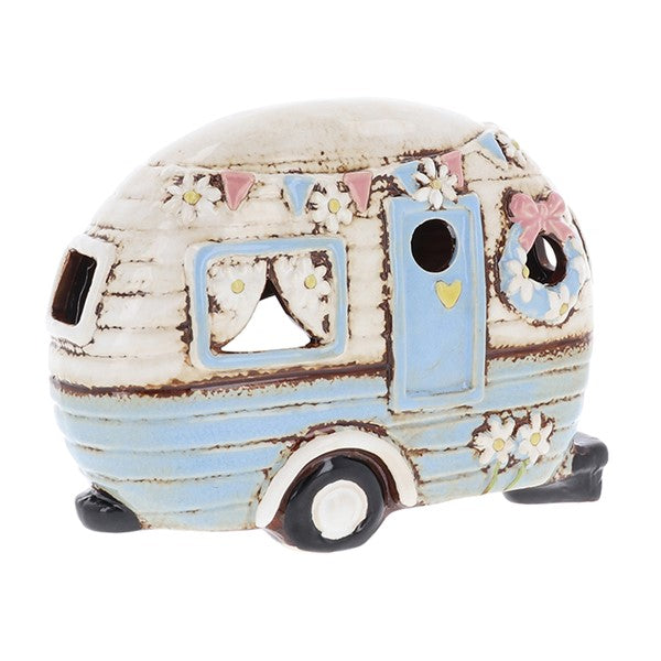 Village Pottery Xmas Blue Caravan Tealight