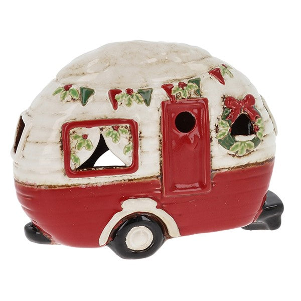 Village Pottery Xmas Red Caravan Tealight