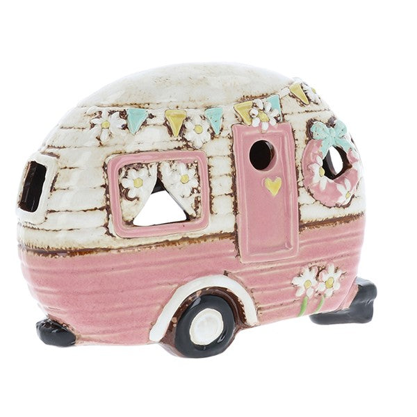 Village Pottery Xmas Pink Caravan Tealight