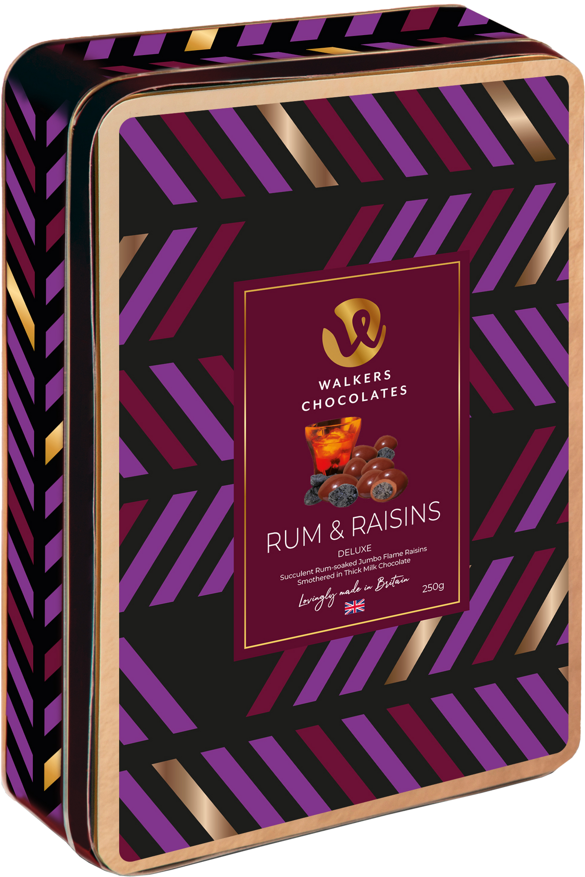 Walkers Milk Chocolate Rum & Raisin Embossed Tin — Maple Gifts