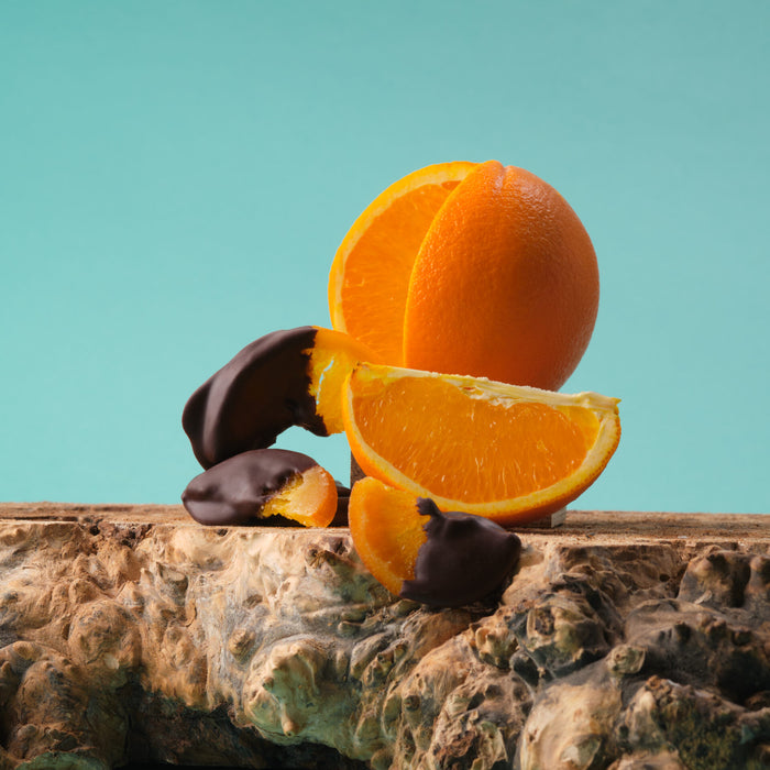 Walnut Tree Lemon Sticks, Orange Slices & Ginger in Dark Chocolate.