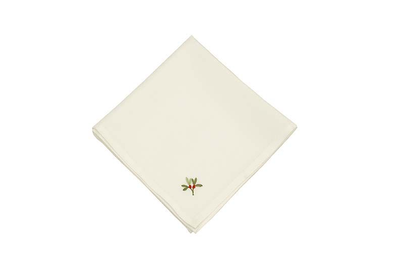 Walton & Co Embroidered Holly Berry White Napkin Set Of 2