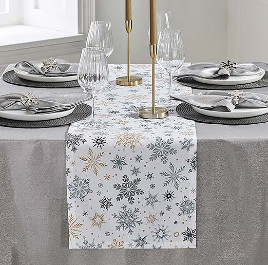 Walton & Co Embroidered Snowflake White Table Runner