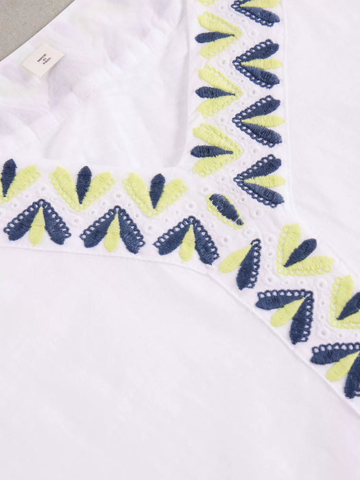 White Stuff Women's Neva Embroidered V Neck Top In White Multi