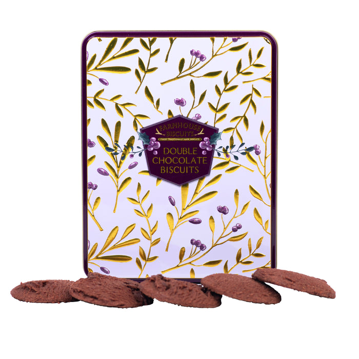 White Holly Berry Tin Of Double Chocolate Biscuits 300g