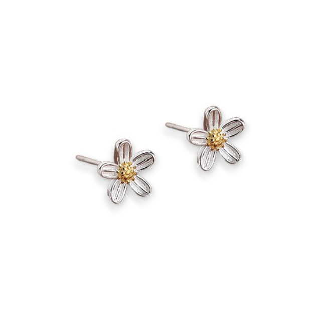 White Leaf Daisy Earrings Sterling Silver