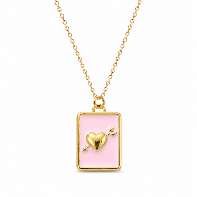 White Leaf Heart Book Locket Necklace Pink 18kt Gold Plate