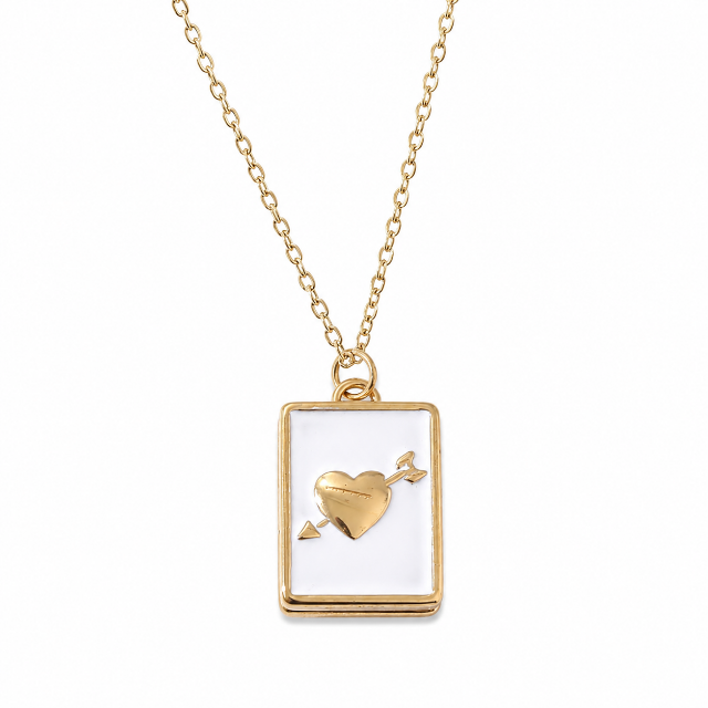 White Leaf Heart Book Locket Necklace White 18kt Gold Plate