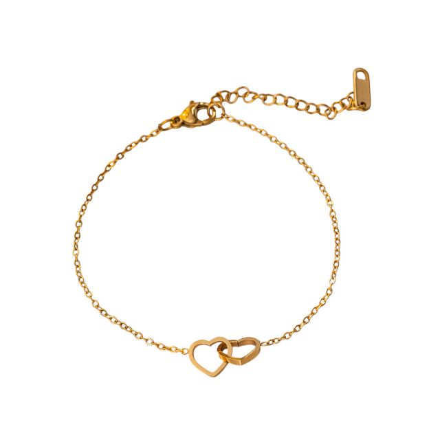 White Leaf Linked Heart Bracelet 18kt Gold Plate