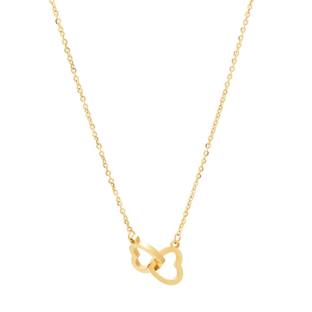 White Leaf Linked Heart Necklace Pink 18kt Gold Plate