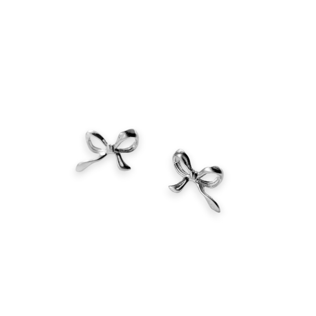 White Leaf Little Bow Earrings Sterling Silver