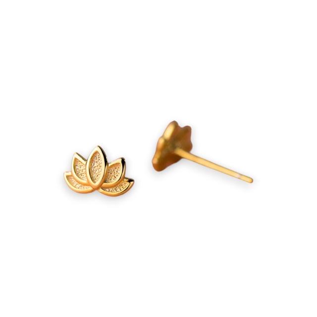 White Leaf Lotus Flower Earrings 18kt Gold Plate Sterling Silver