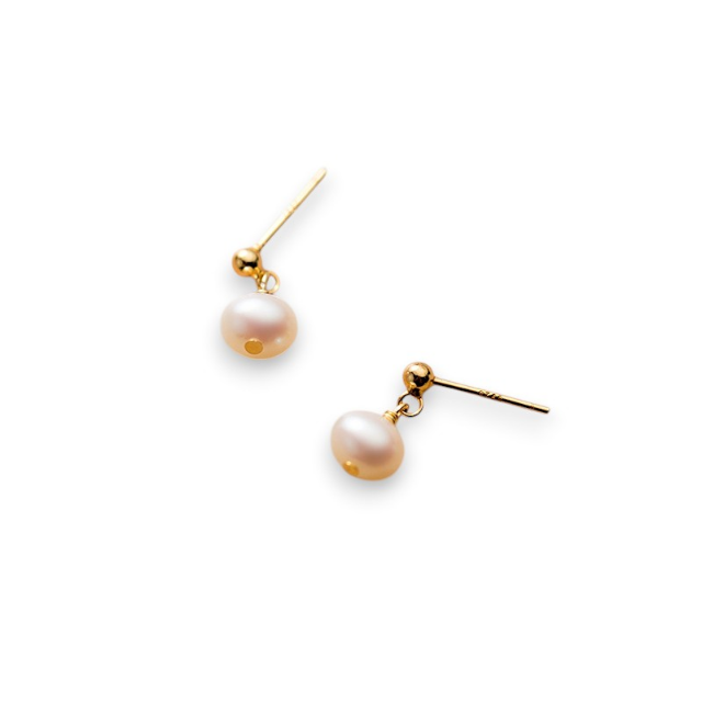 White Leaf Minimalist Freshwater Pearl Drop Earrings 18kt Gold Plate